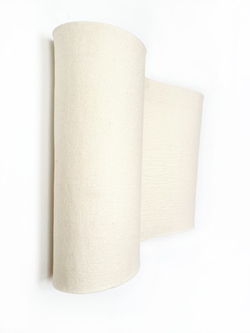 Off white wall hung sculpural felt with blue stripe