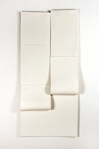 Off white vertical geometric composition in industrial felt with two tear drops created by folded felt straps