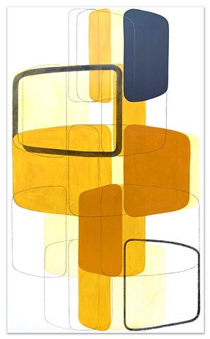 Yellow abstract geometric acrylic and graphite on panel by Yvette Kaiser Smith