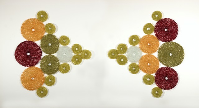 Pascal's Triangle Squared, crocheted fiberglass geometric wall art by Yvette Kaiser Smith
