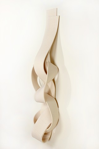 2 long straps of off-white felt knotted together with two knots