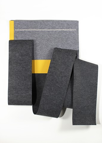 Grey with yellow industrial felt wall sculpture by Yvette Kaiser Smith