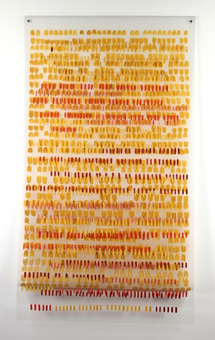 Red and yellow pattern drawing , flashe and gouache on Dura-lar, by Yvette Kaiser Smith