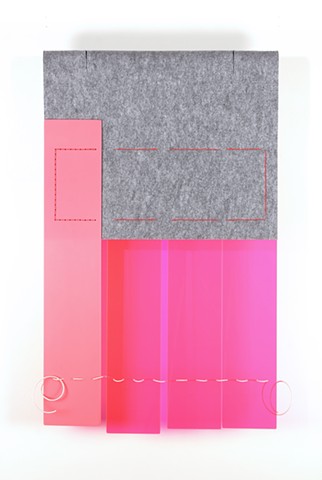 Pink and grey, acrylic and felt, geometric abstraction by Yvette Kaiser Smith