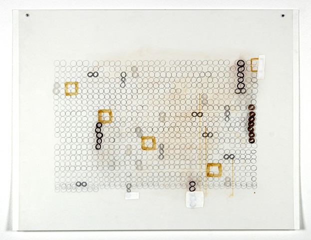 Geometric, grid, mixed media drawing on Dura-Lar by Yvette Kaiser Smith