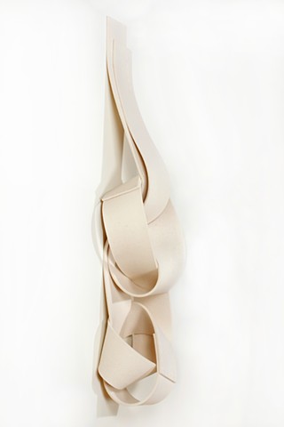 2 long straps of off-white felt knotted together with two knots 