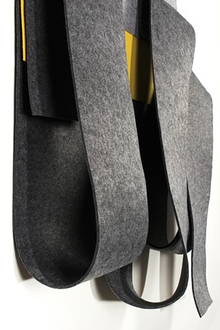 Dark grey with yellow industrial felt wall sculpture by Yvette Kaiser Smith
