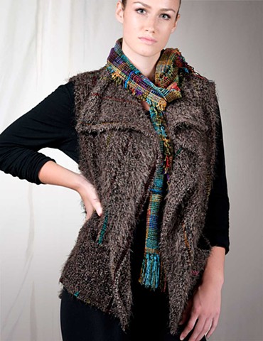 Handwoven vest of microfiber, rayon, cotton and bamboo, yarns