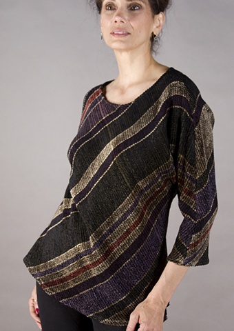 Handwoven pullover of rayon chenille and cotton yarns