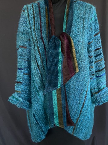 Hand dyed Teal Cloud Scarf Coat
