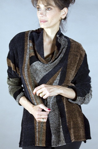 Handwoven Cowl pullover with rayon chenille and cotton