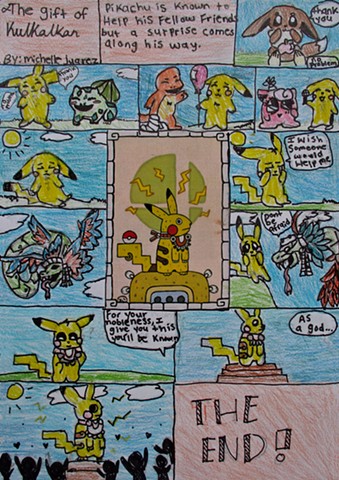 Comic, Pikachu, Pokémon, Mayan, Chicago Public School art project, Middle school art project, 7th grade art project