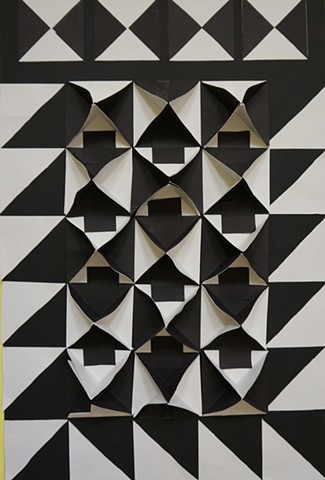 Black and White tessellating tetrahedrons paper relief sculpture 