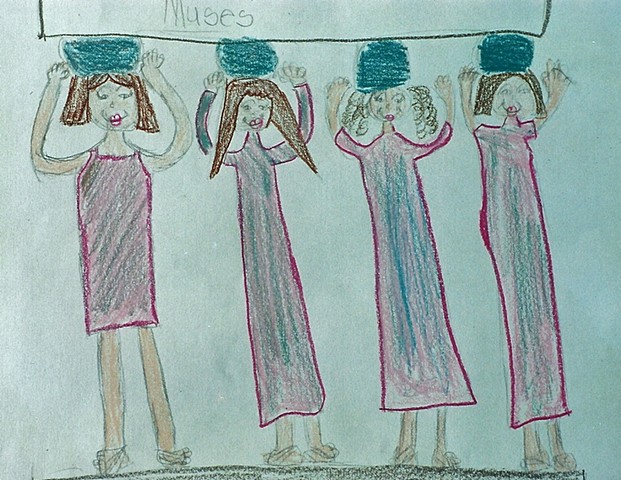 Chicago 4th grade students drawing of the caryatids on the Erechtheum.