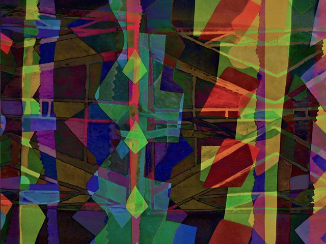 Parfleche, Stained Glass, Abstract Art, Hard Edge Art, Digital Photograph, Computer art based off of digital altered photographs.