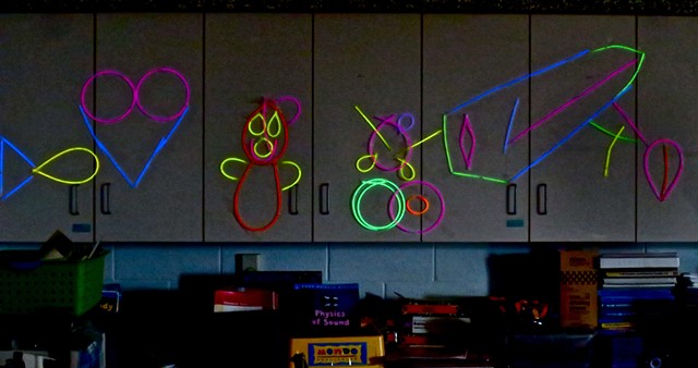 Fluorescence Light, Glow stick art, 5th grade Art and Science project