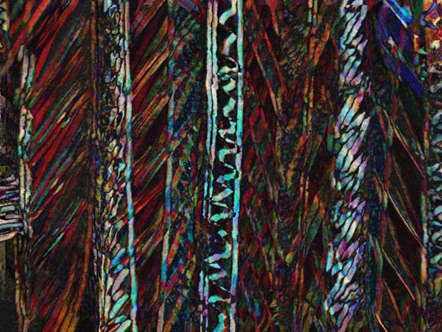Computer art based off of digital altered photographs of New Ireland sculpture details, and other digital altered photographs