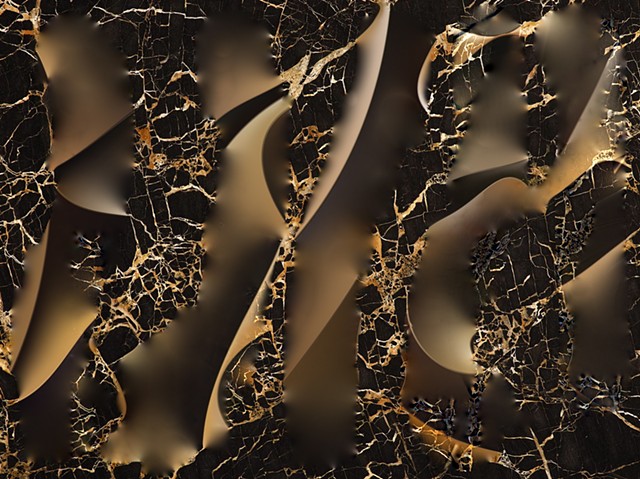 Computer art based off of a digital photograph of a piece of gold and black marble