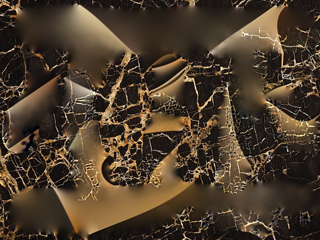 Computer art based off of a digital photograph of a piece of gold and black marble