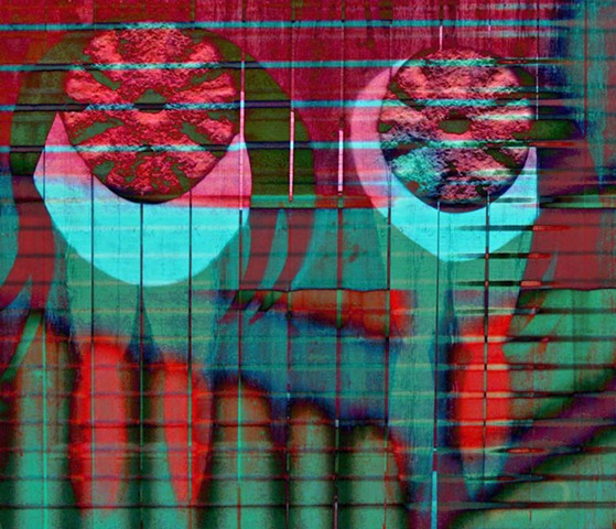 Computer art based off of a digital photograph of an ally painting, and other digital altered photographs.
