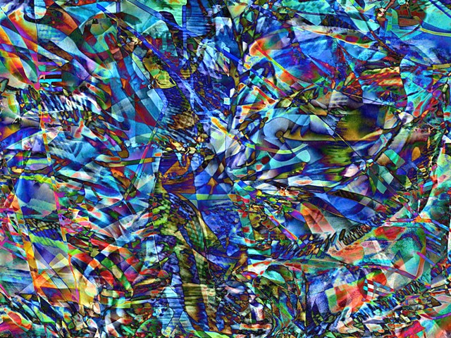 Computer art based off of computer-altered digital photographs of stained glass windows, and other digital altered photographs.