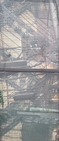 Digital Photograph of Chicago window reflections of electrical wires
