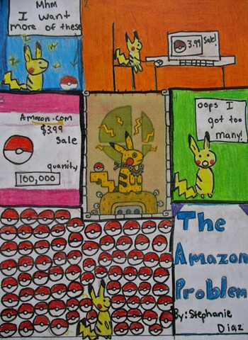 Comic, Pikachu, Pokémon, Mayan, Chicago Public School art project, Middle school art project, 7th grade art project