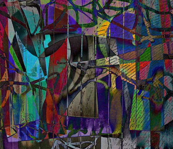 Computer art based off of a digital photograph of an ally painting, and other digital altered photographs.