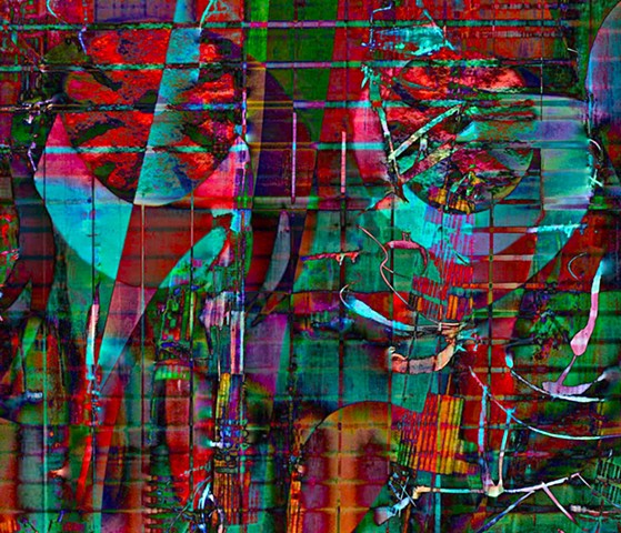 Computer art based off of a digital photograph of an ally painting, and other digital altered photographs