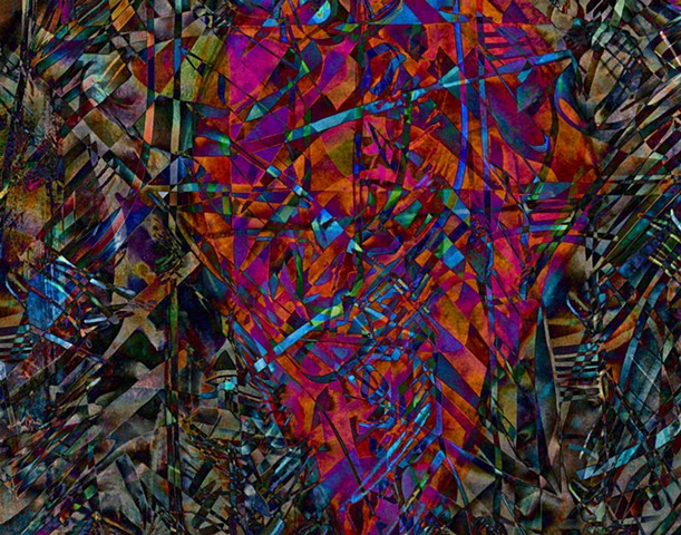 Computer art based off of digital altered photographs of New Ireland sculpture details, and other digital altered photographs.