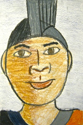 6th grade self-portraits as Roman god Mars, color pencil on paper  