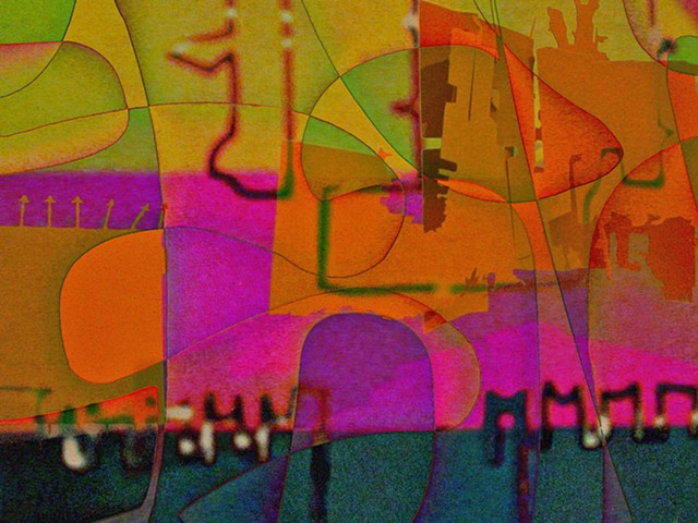 Abstract Art, Hard Edge Abstract Art, Chinese Calligraphy, Digital Photograph, Color Photograph, Computer art based off of digital altered photographs.