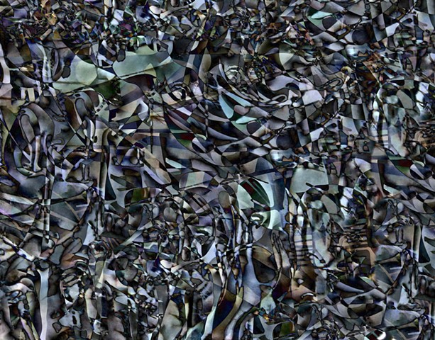 Computer art based off of a digital altered photograph of a pile of rocks, and other digital altered photographs.