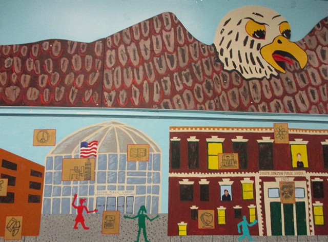 Mural, Changing Worlds, Elementary School art project, Chicago Public Schools, Pilsen, Pilsen Murals