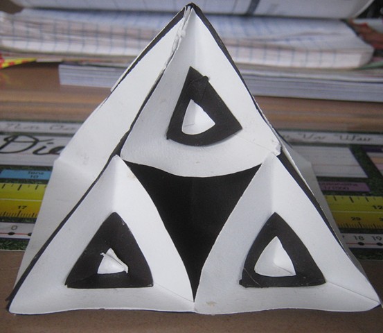 Black and white Sierpinski pyramid designed by 5th grader