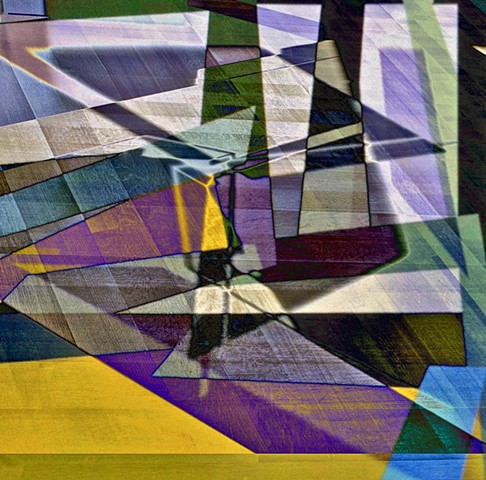 Digital altered photo of light reflection on wooden floor.