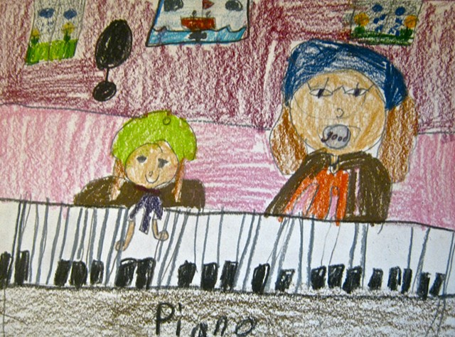 2nd grade student self-portrait while interacting with adults in their community. Piano lesson