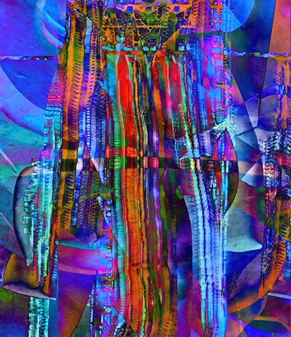 Computer art based off of digital altered photographs of a stained glass windows.