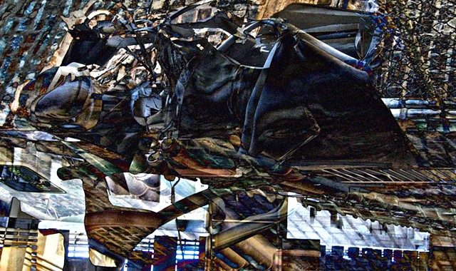 Computer art based off of a digital altered photograph of a utility pole, and other digital altered photographs.