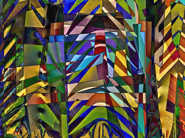 Computer art based off of digital altered photographs of New Ireland sculpture details, and other digital altered photographs.