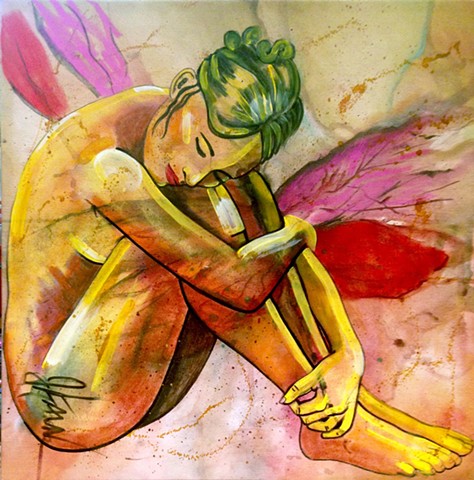 Portrait of nude woman with wings.