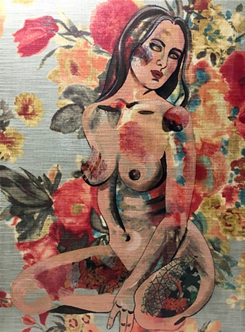 Orang Floral with nude on floral fabric