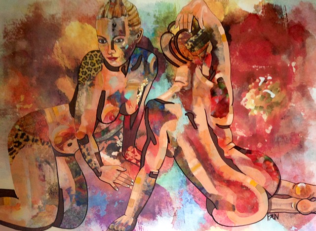 Nude women with animal motif.