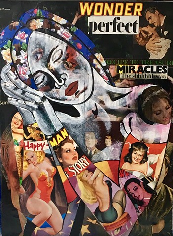 Collage of a woman with pin-up girl images.