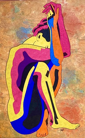 Collage decorative paper female nude, Colorful and bright.