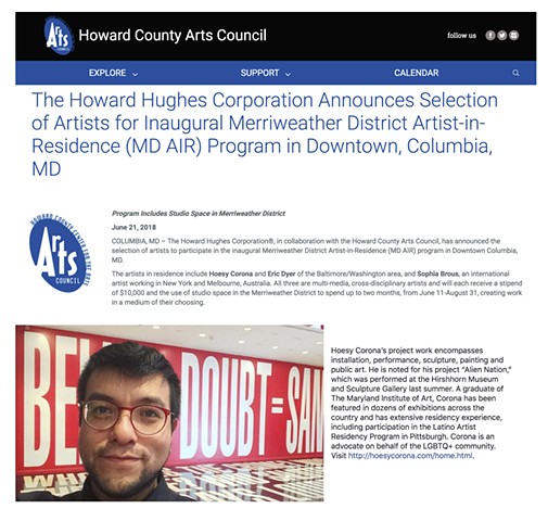 Hoesy Corona named inaugural Merriweather District Artist in Residence 2018 