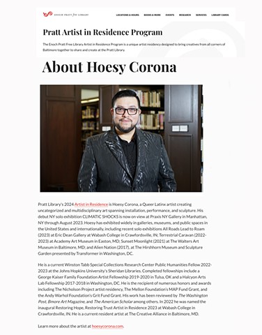 Hoesy Corona named Pratt Artist in Residence 2024