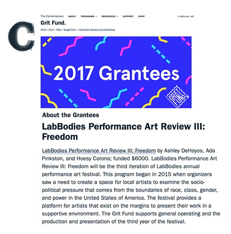 Labbodies awarded a Grit Fund Grant 2017distributed by The Contemporary Museum