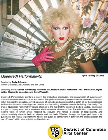 Hoesy Corona included in "Queer(ed) Performativity" at DC Arts Center curated by Andy Johnson 
