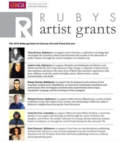 Hoesy Corona Awarded a Ruby's Project Grant 2016 in Visual Arts 